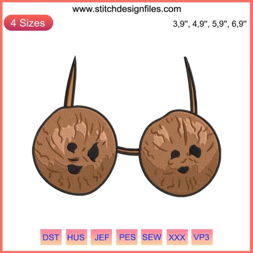 Coconut Bra Embroidery Design | Fun Summer Costume | Halloween Coconut Bra | Tropical Embroidery Pattern File