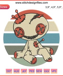 Halloween Voodoo Doll Embroidery File: Spooky vintage costume design, stitched creepy doll motif, DIY craft pattern download.