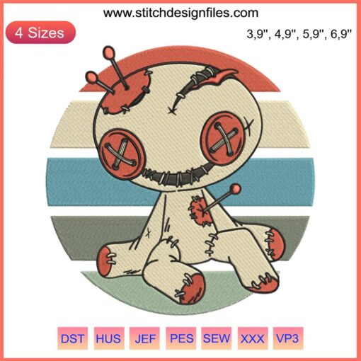 Halloween Voodoo Doll Embroidery File: Spooky vintage costume design, stitched creepy doll motif, DIY craft pattern download.