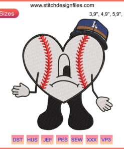 "Bad Bunny Dodgers Sad Heart Embroidery Design File: Los Angeles Dodgers Baseball Artwork, Unique Celebrity Sports Merch"