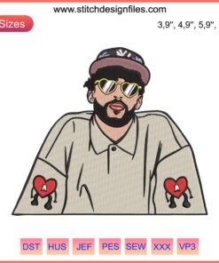 Bad Bunny Rapper Embroidery Design: Playboy Sad Heart Gift, Perfect for Hip-Hop Fans, Unique Digital Download File