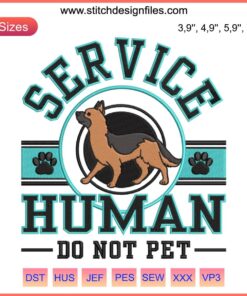 German Shepherd embroidery design with Service Human text, personalized gifts for dog lovers, perfect for pet owner appreciation.