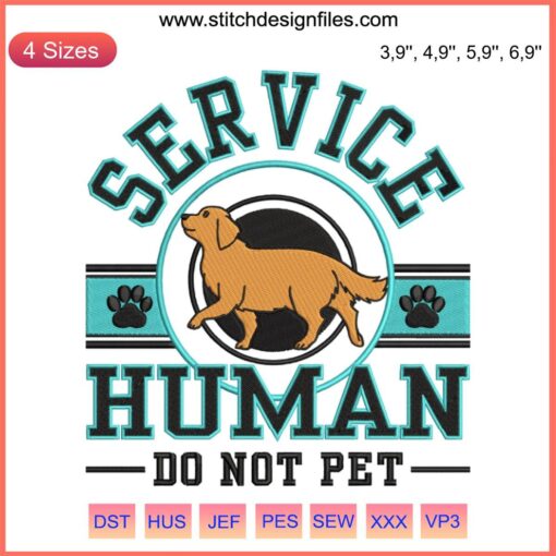 Golden Retriever Service Human Embroidery on sweatshirt with "Do Not Pet" text, personalized gifts for dog lovers.