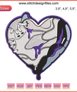 Heart Jordan 5 Dark Concord Retro Embroidery Design File featuring classic Jordan 5 retro details, perfect for sneaker enthusiasts.