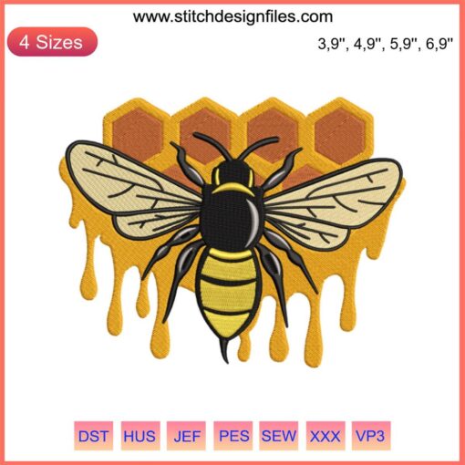 Honey Bee & Honeycomb Icon Embroidery Design | Cute Gift Idea | Digital File for DIY Projects & Apparel | Craft Embroidery Pattern