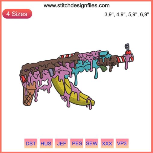 AK47 Ice Cream Gun Embroidery Design: American Veteran Gift, Unique Patriotic Design, Perfect for Veteran Apparel or Accessories.