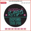 Embroidery design: "Defund The FBI" text with political motifs, inspired by Mar-a-Lago, Trump-themed digital file.