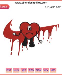 Sad Heart Bad Bunny Dripping Swoosh Embroidery Design File, Un Verano Sin Ti, Machine Embroidery, Urban Style.
