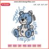 Bear embroidery design for Jordan 1 outfit, featuring a blue bear with a pained smile. Machine embroidery file.