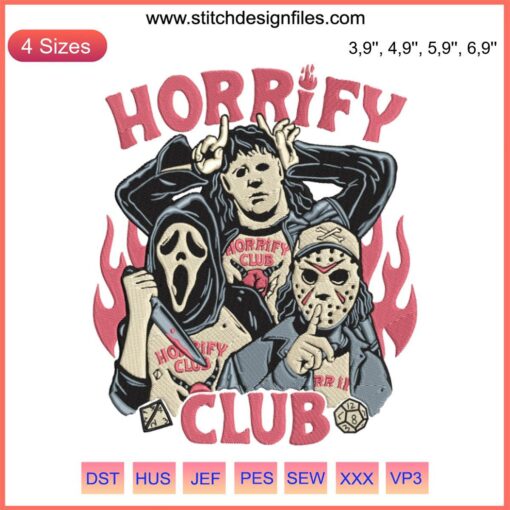Horrify Club Halloween Embroidery, Stranger Things Horror Design: Eleven, Demogorgon, Vecna in spooky Halloween style.