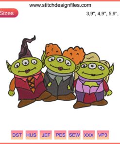 Hocus Pocus Halloween Embroidery: Sanderson Sisters meet Aliens design, funny Halloween decor, cross-stitch pattern.