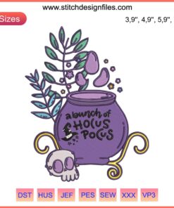 Hocus Pocus Embroidery Design | Halloween Witchy Vibes | Spooky Text, Stars & Moon | Instant Download File