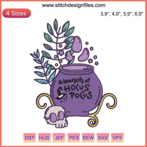 Hocus Pocus Embroidery Design | Halloween Witchy Vibes | Spooky Text, Stars & Moon | Instant Download File