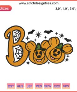Boo Mickey Mouse Pumpkin Embroidery Design: Cute Halloween Gift File, Fun Disney Stitch Pattern for Decor and Crafts