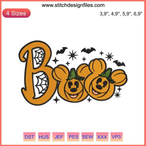 Boo Mickey Mouse Pumpkin Embroidery Design: Cute Halloween Gift File, Fun Disney Stitch Pattern for Decor and Crafts