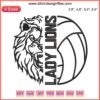 New Boston Lady Lions Volleyball Embroidery Design: Bold lion graphic with volleyball motif, team colors, perfect for sports apparel.