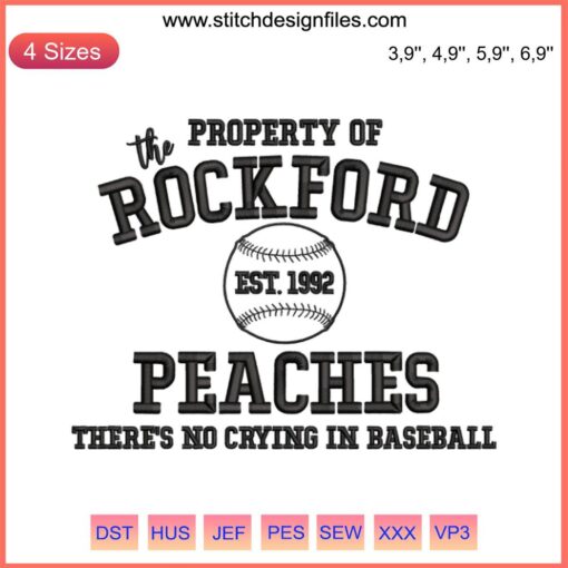 Rockford Peaches Embroidery Design | A League Of Their Own Baseball Logo | Est. 1992 | Vintage Sports Emblem