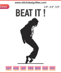 Michael Jackson embroidery design featuring "Beat It" theme, perfect for fan gifts, machine embroidery file download.