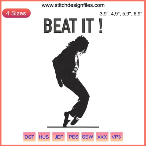 Michael Jackson embroidery design featuring "Beat It" theme, perfect for fan gifts, machine embroidery file download.