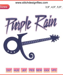 Purple Rain Signature Guitar Embroidery Design File - Prince Tribute, Guitar Machine Design, Prince Rogers Nelson