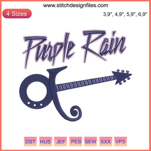 Purple Rain Signature Guitar Embroidery Design File - Prince Tribute, Guitar Machine Design, Prince Rogers Nelson