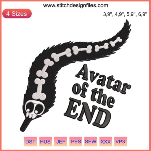 Worm Halloween Funny Machine Embroidery Design: Avatar Of The End, whimsical worm themed for festive stitching projects.