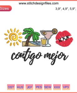 Bad Bunny Contigo Mejor Sunset Embroidery Design | Un Verano Sin Ti Fan Gift | Vibrant Machine Embroidery Design