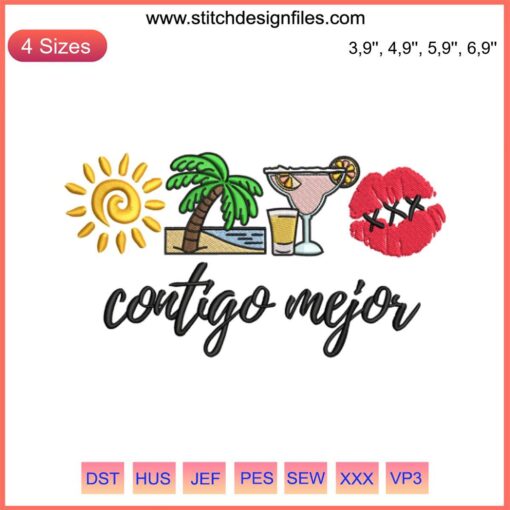Bad Bunny Contigo Mejor Sunset Embroidery Design | Un Verano Sin Ti Fan Gift | Vibrant Machine Embroidery Design