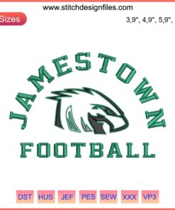 Jamestown Football Embroidery Design: Trendy Sport Logo Machine Embroidery Design, Customizable and High-Quality Stitching.