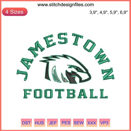 Jamestown Football Embroidery Design: Trendy Sport Logo Machine Embroidery Design, Customizable and High-Quality Stitching.