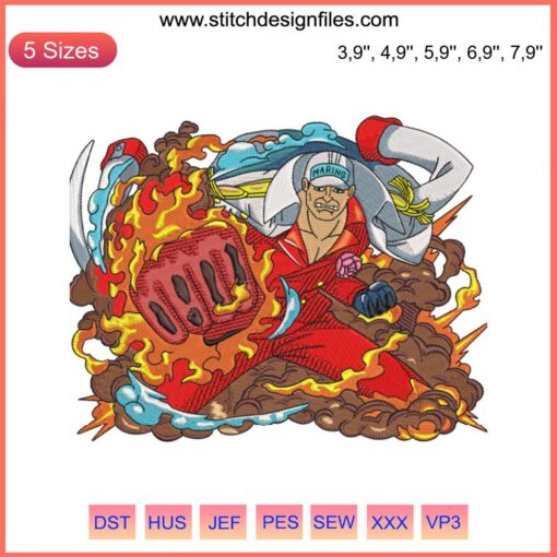 One Piece Sakazuki Akainu Embroidery Design: Anime Machine Embroidery File