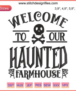 Haunted Farmhouse Embroidery Design | Spooky Halloween Machine File | Ghosts, Pumpkins & Bats | DIY Stitching Art