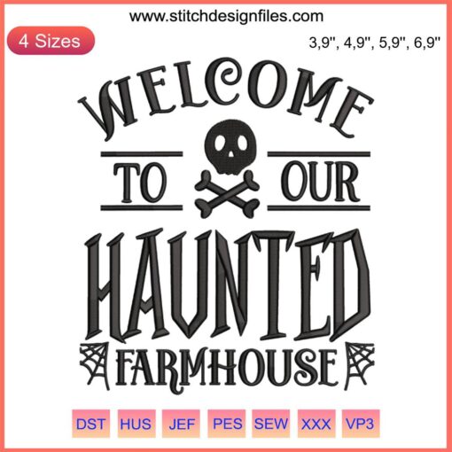 Haunted Farmhouse Embroidery Design | Spooky Halloween Machine File | Ghosts, Pumpkins & Bats | DIY Stitching Art