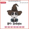 Harry Skellington Wizard Halloween Embroidery: Jack Skellington in Harry Potter attire, digital machine design for festive crafting.