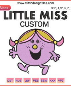 Little Miss Funny Embroidery File: Mr. Men and Little Miss Series, Digital Machine Design, Vibrant Cartoon Character Stitching