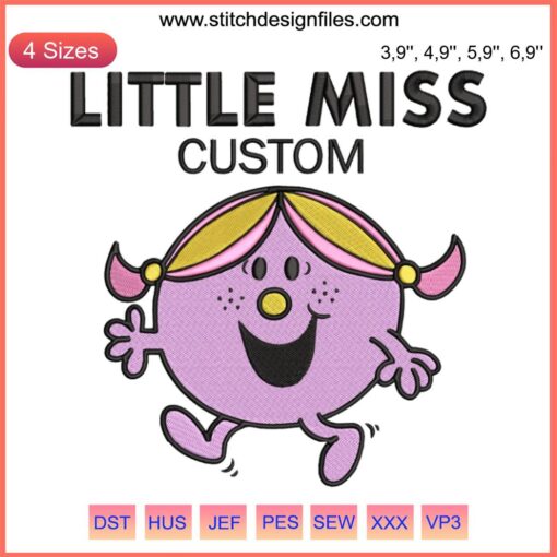 Little Miss Funny Embroidery File: Mr. Men and Little Miss Series, Digital Machine Design, Vibrant Cartoon Character Stitching