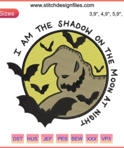 Oogie Boogie Embroidery Design: Nightmare Before Christmas, Shadow on the Moon, Spooky Halloween Decor Embroidery Art
