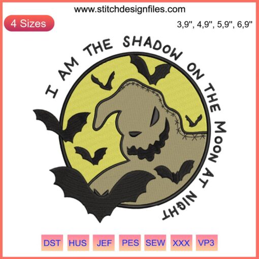 Oogie Boogie Embroidery Design: Nightmare Before Christmas, Shadow on the Moon, Spooky Halloween Decor Embroidery Art