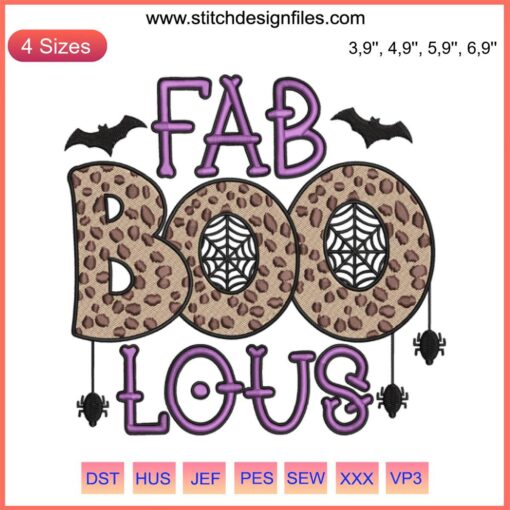 Boo Leopard Halloween Embroidery Design: Fab Boo Lous, Spooky Leopard Print, Perfect for Halloween Crafts.