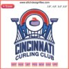 Cincinnati Curling Club Logo Embroidery - Modern Sport Design Mockup, Stylish Crest with Curling Stone and Broom Elements.