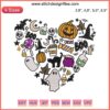 Heart symbol with Halloween 2022 embroidery featuring pumpkin, "Boo" ghost, and bat designs; festive decorative art.