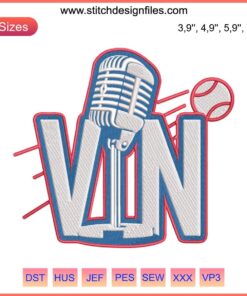 Vin Scully Mic Tribute Embroidery Design File - Dodgers Rip Scully Mic Tribute Embroidery Pattern, Baseball Icon Memorabilia