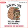 Whimsical book embroidery design: "Reading Can Seriously Damage Your Ignorance." Perfect for bibliophiles, educators, libraries.