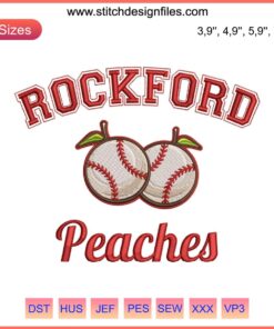 Rockford Peaches Embroidery Design | A League Of Their Own TV Series 2022 | Vintage Baseball Team Patch