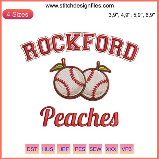 Rockford Peaches Embroidery Design | A League Of Their Own TV Series 2022 | Vintage Baseball Team Patch