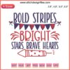 Bold Stripes Bright Stars Embroidery Design: Patriotic 4th of July theme with vibrant red stripes and striking white stars pattern.