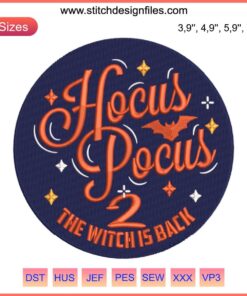 Disney Halloween 2022 Embroidery Hocus Pocus 2 Witch Is Back Design File - Vibrant witch silhouette with Halloween-themed motifs.