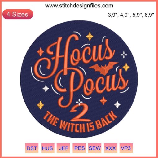 Disney Halloween 2022 Embroidery Hocus Pocus 2 Witch Is Back Design File - Vibrant witch silhouette with Halloween-themed motifs.
