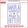 Marla Hooch embroidery art from "A League Of Their Own" showcasing "What A Hitter" text, perfect for movie fans and stitchers.