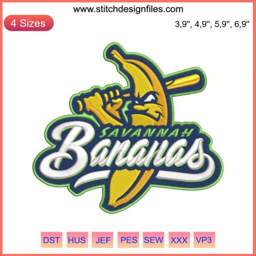 Savannah Bananas MLB Embroidery Design File, Baseball Team Logo, Digital Gift, Savannah Themed Embroidery Pattern